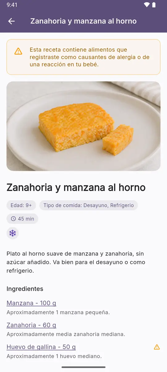 Receta con advertencia: contiene un alimento al que tu bebé es alérgico
