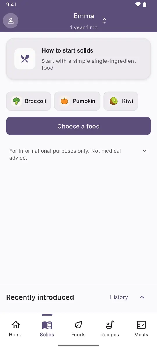 Solids screen before the first food: where to start and three foods to choose from